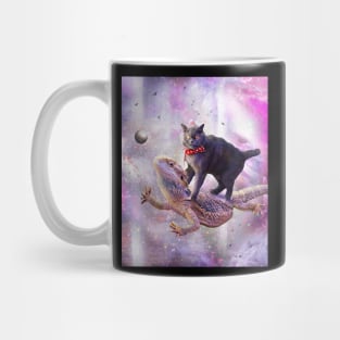 Space Cat Riding Bearded Dragon Lizard Mug